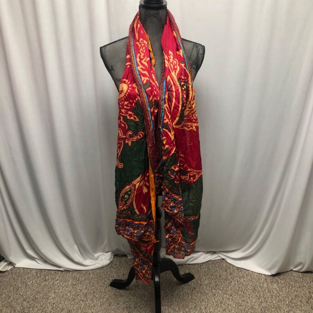 Tiara Accessory Scarf Green Multicolor Print Silk Modal Blend Soft 28x78in